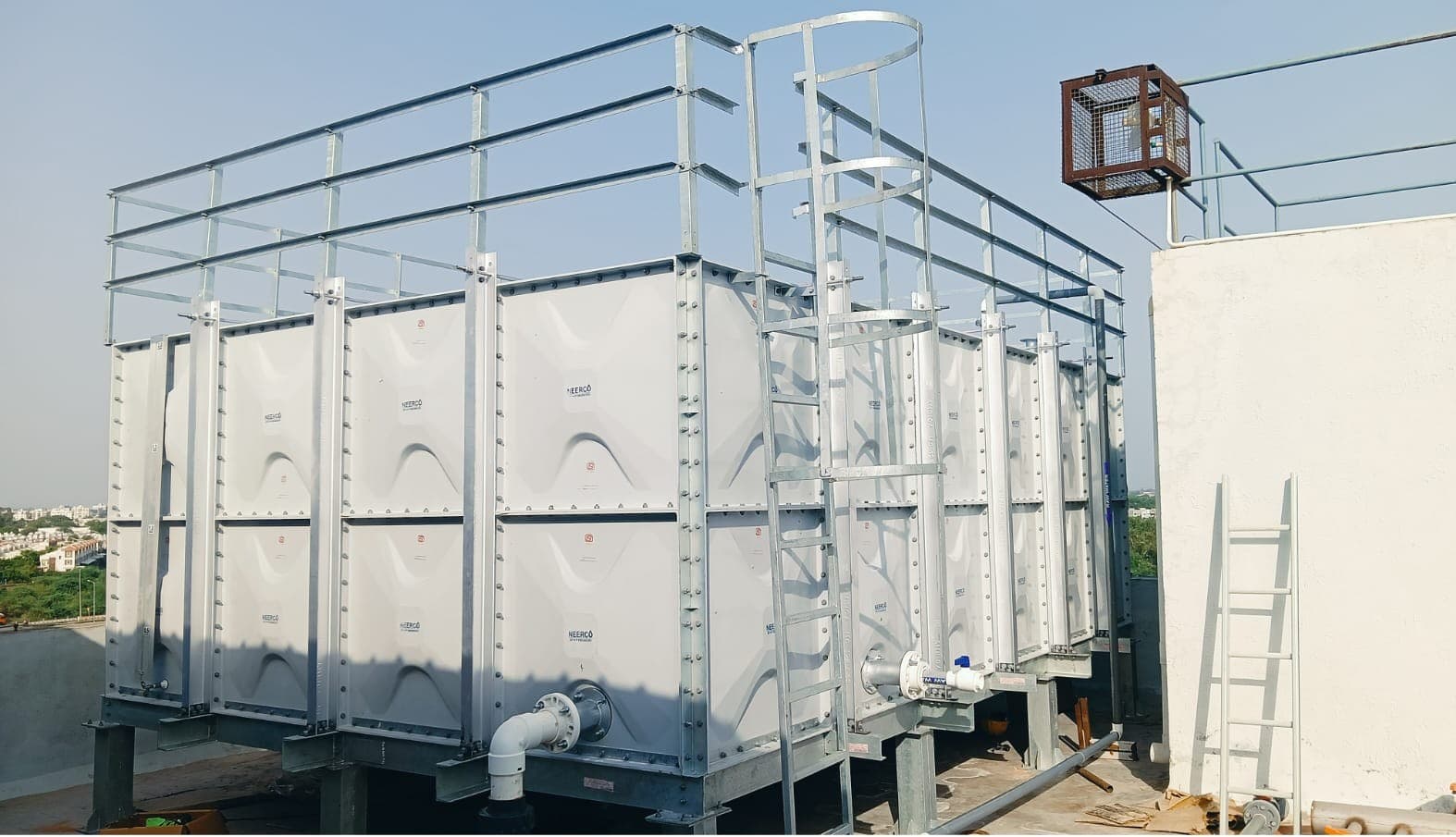 Rooftop GRP Panel Tank — Modular panels · integrated ladder & railing